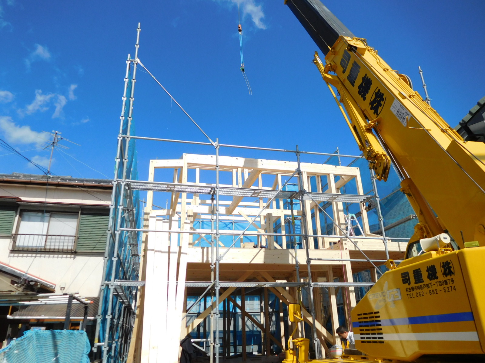愛知県名古屋市緑区 耐震構法ＳＥ構法の現場にて、  建て方　その１